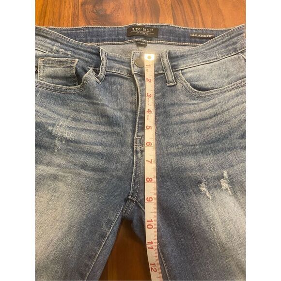 Judy Blue Women's Mid Wash Blue Distressed Ripped Relaxed Skinny Jeans Size 7/28 - Picture 3 of 6